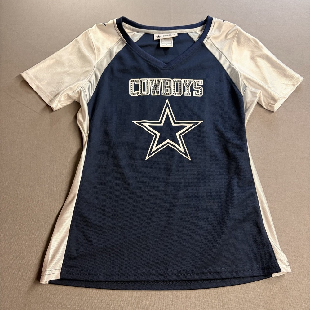 Dallas Cowboys Authentic Womens M Rhinestone V Neck Jersey Shirt Navy DC73595WM